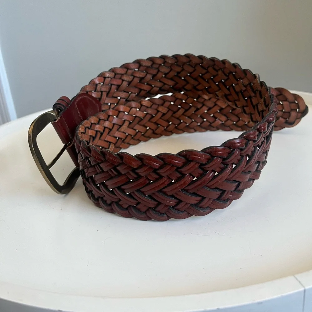 Vintage TALBOTS Women’s Braided Woven Brown Genuine Leather MEDIUM Belt